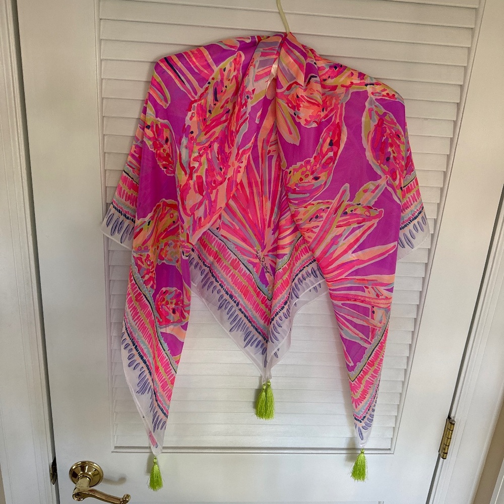 Lilly Pulitzer large square silk scarf “ amethyst sunseekers”
